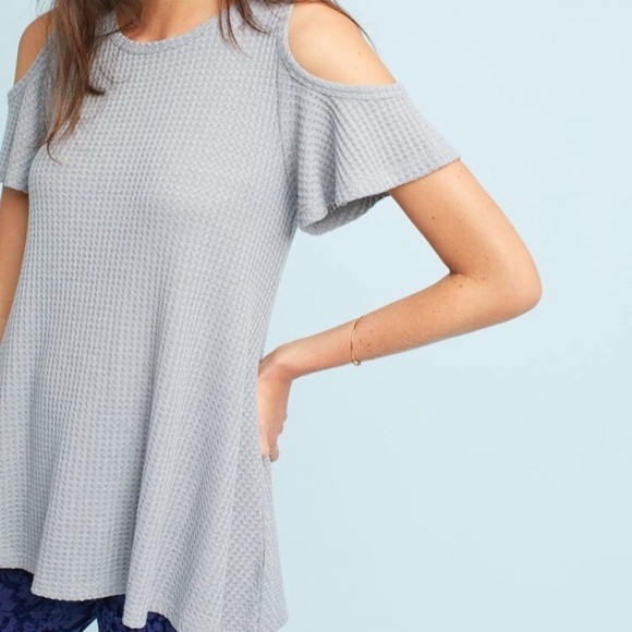 ANTHROPOLOGIE Fluttered Open-Shoulder Top New Gray - Picture 3 of 8